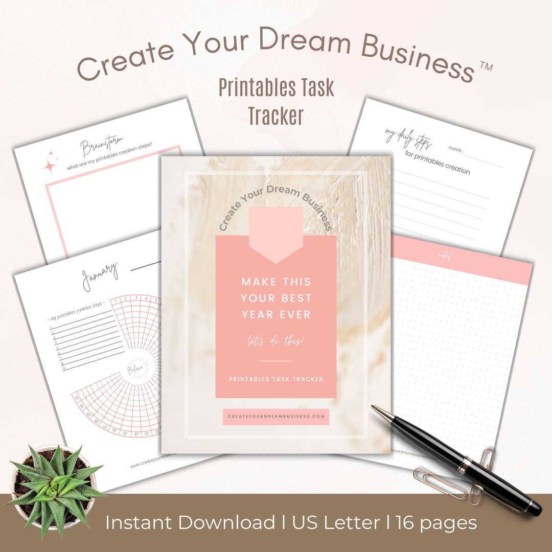 Create Your Dream Business l Printables Task Tracker l Mockup - Keitha Faile